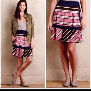 Maeve Anthropologie Pink Striped Tiered Peplum Pleated Boho Skirt